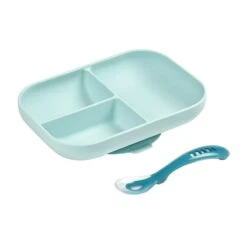 Beaba Silicone Suction Divided Plate & Spoon Set VARIOUS COLOURS