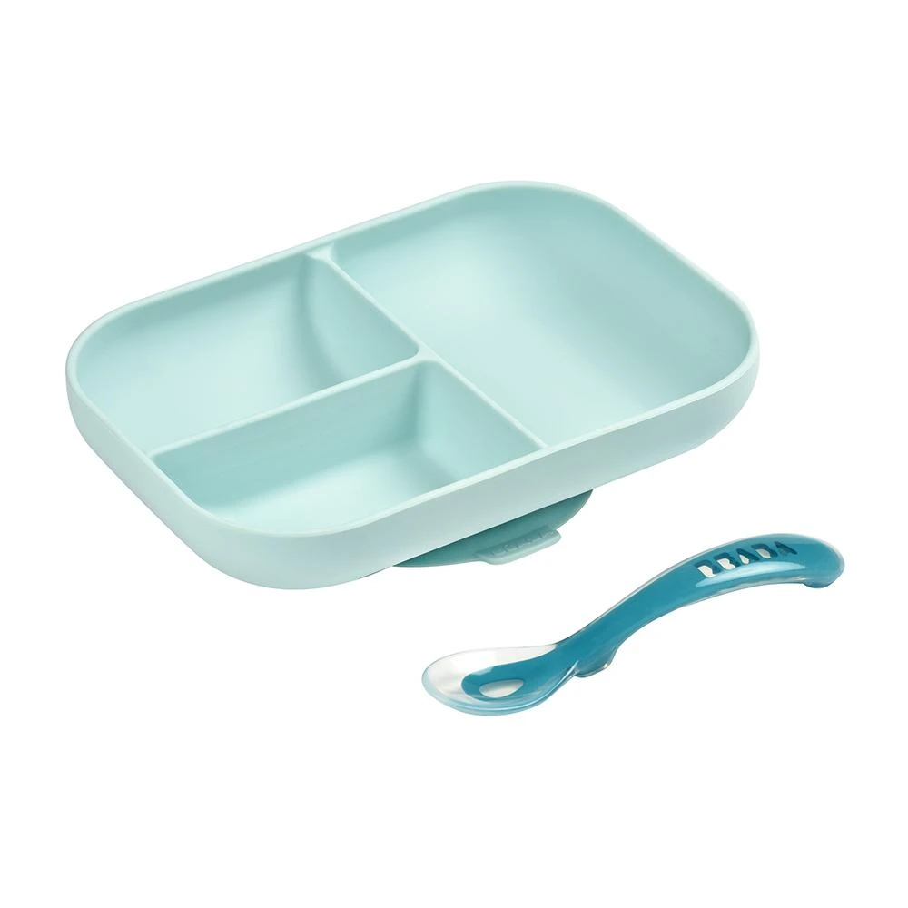 Beaba Silicone Suction Divided Plate & Spoon Set VARIOUS COLOURS