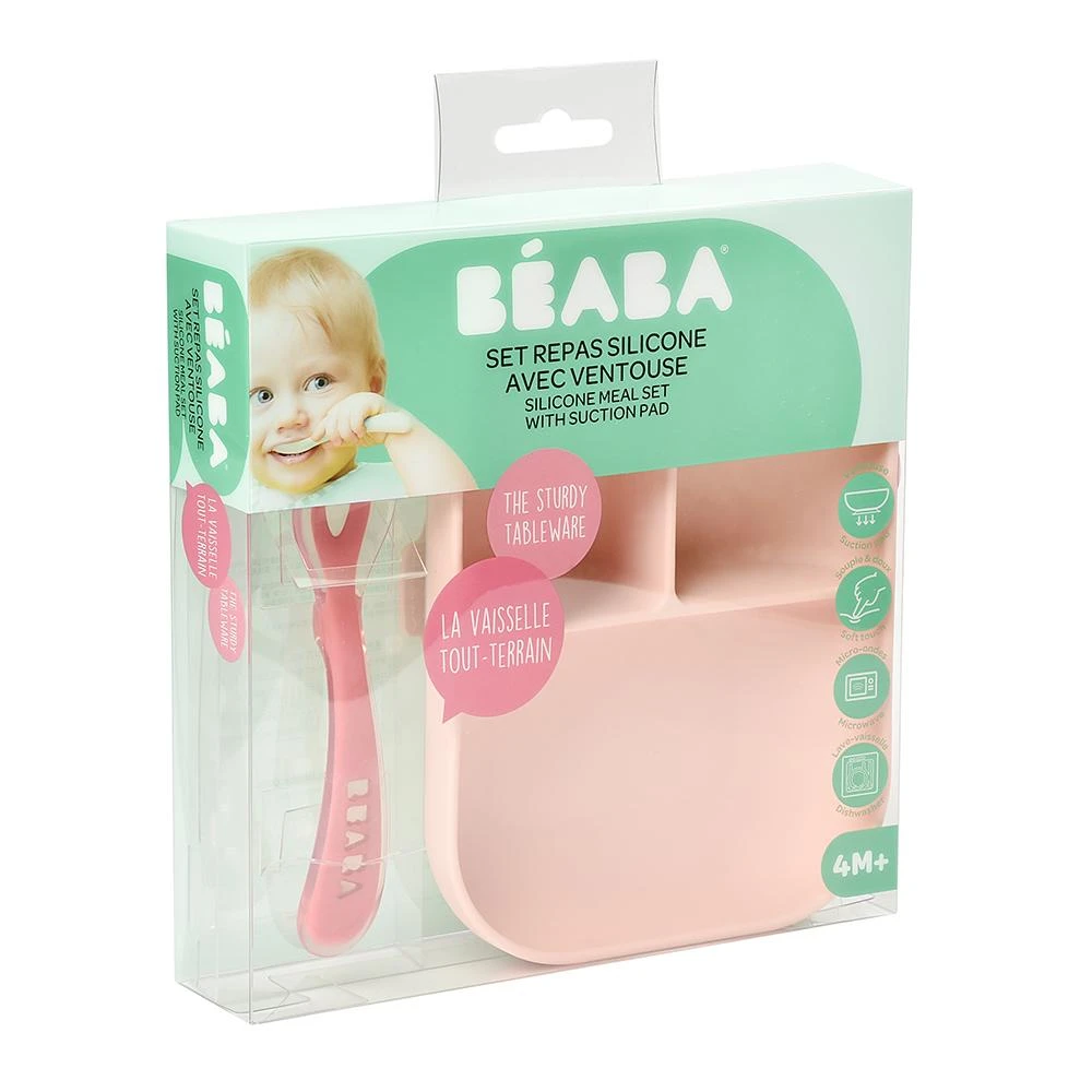 Beaba Silicone Suction Divided Plate & Spoon Set VARIOUS COLOURS - Image 4