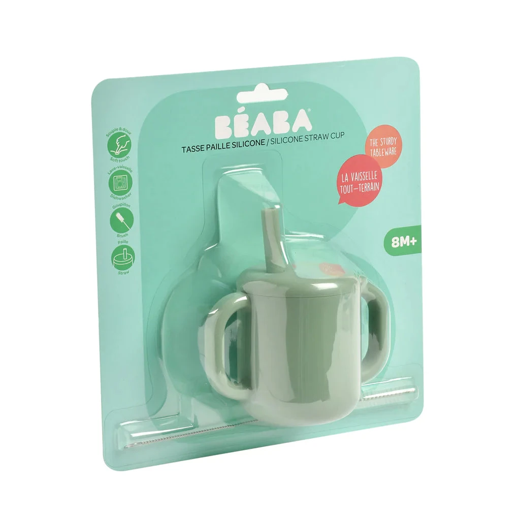 Beaba Silicone Straw Cup -Sage Green - Image 3