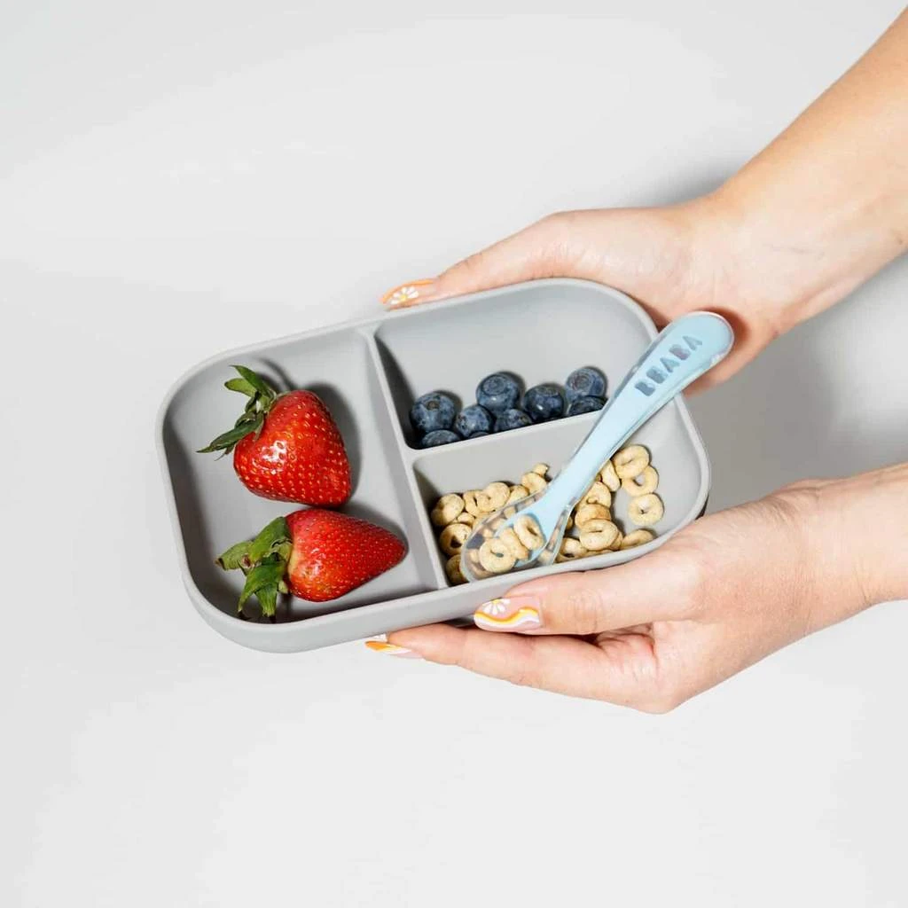 Beaba Silicone Suction Divided Plate & Spoon Set VARIOUS COLOURS - Image 7