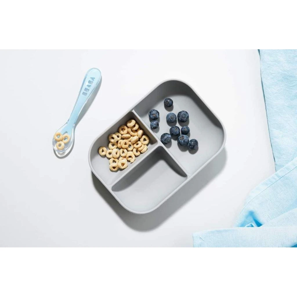 Beaba Silicone Suction Divided Plate & Spoon Set VARIOUS COLOURS - Image 6