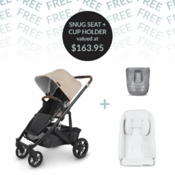 Uppababy CRUZ V2 + FREE SNUG SEAT + CUP HOLDER - Liam (Oat Melange/carbon/chestnut Leather) PRE ORDER APRIL